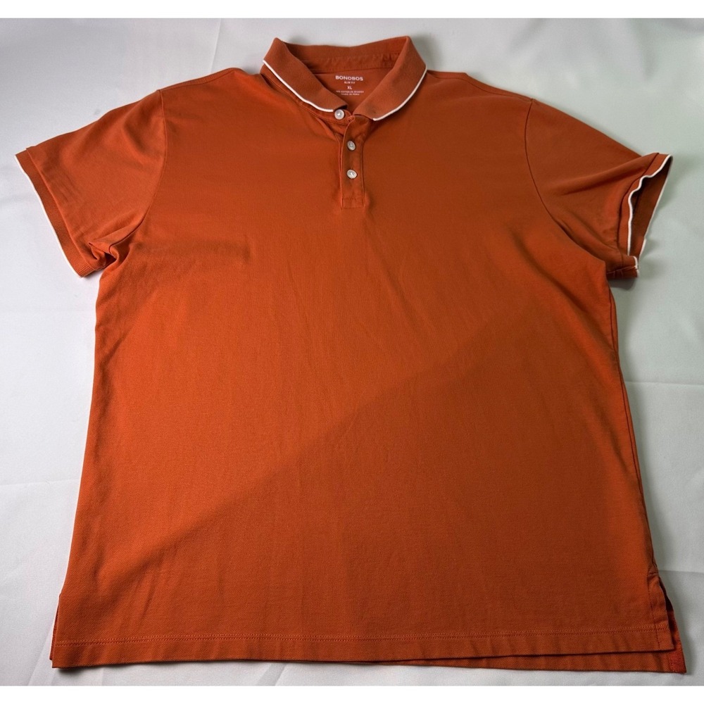 Bonobos XL Slim Fit Polo Shirt Burnt Orange White Trim‎ Cotton Blend